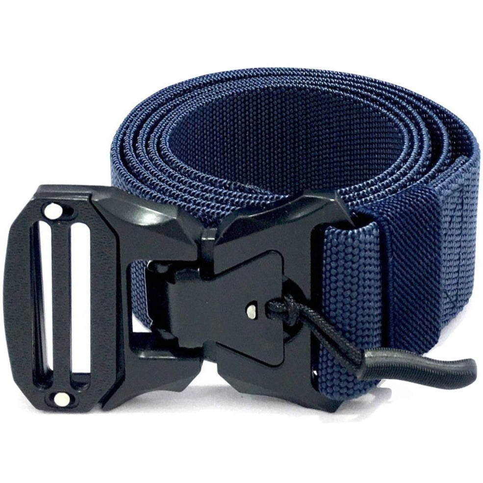 Ficuster Unisex Dark Blue Metal Auto Lock Magnetic Buckle Nylon Canvas Braided Belt